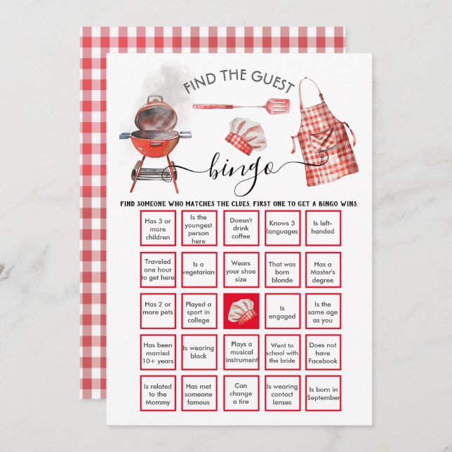 Baby-Q Bröllopsdusch Hitta gäst BINGO  Inbjudningar (Fram/baksida)