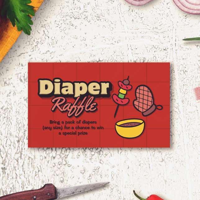 Baby-Q-dopp - BBQ-blöja lotteri Tilläggskort (Baby-Q Shower - BBQ Diaper Raffle Enclosure Card)