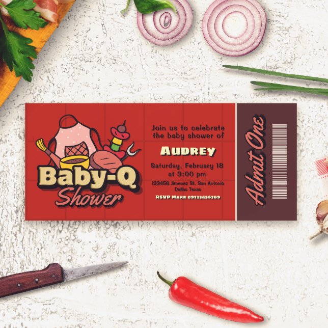 Baby-Q-fest - Grillbiljett Inbjudningar (Baby-Q Shower - Barbeque Ticket Invitation)