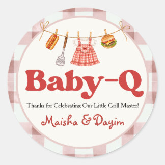 Baby-Q Flicka Baby Shower Rutiga Rund Favorit Etik Runt Klistermärke