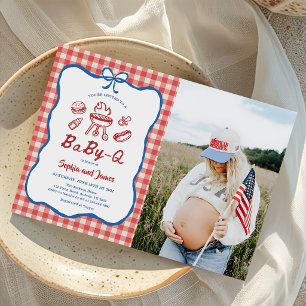 Baby-Q för blivande barn 4 juli Baby Shower Foto Inbjudningar