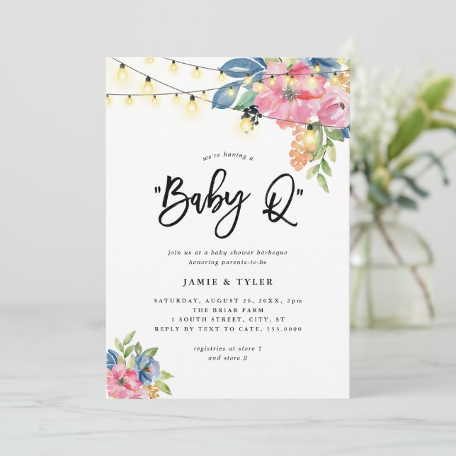 Baby Q Garden Party Flowers & Ljus Baby Shower Inbjudningar (Stående Fram)