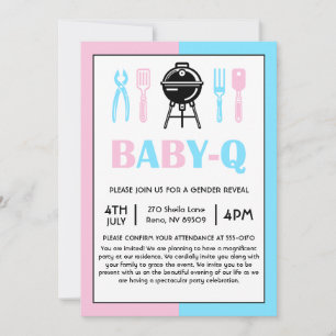 Baby Q Gender Reveal Lunch Inbjudningar