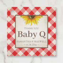 Baby Q Gingham och Solros Tack Red Gåvor Etiketter