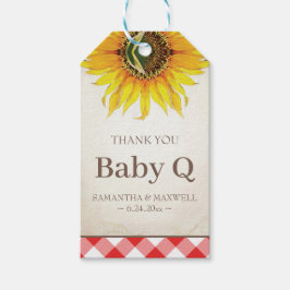 Baby Q Gingham och Solros Tack Red Presentetikett
