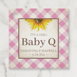 Baby Q Gingham och Solros Tack Rosa Gåvor Etiketter