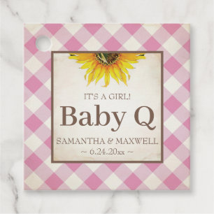 Baby Q Gingham och Solros Tack Rosa Gåvor Etiketter