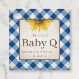 Baby Q Gingham och Solrosblå Tack Blue Gåvor Etiketter
