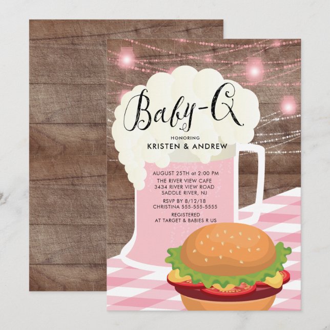 BABY - Q Girls Baby Shower-inbjudan Inbjudningar (Fram/baksida)
