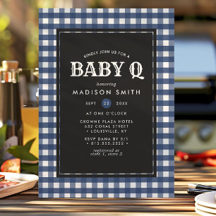 Baby Q Grill Blå Sommar Country Babyfirande Inbjudningar