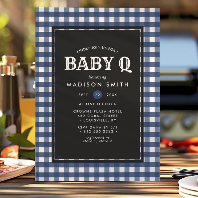 Baby Q Grill Blå Sommar Country Babyfirande Inbjudningar (Skapare uppladdad)