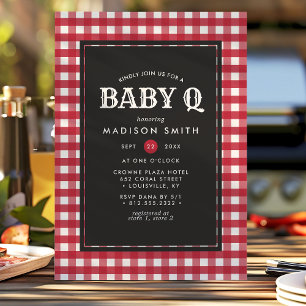 Baby Q Grill Röd Sommar Country Babyfirande Inbjudningar
