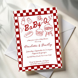 Baby q grill röda rutor baby shower inbjudningar