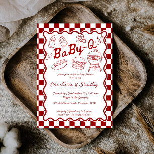 Baby q grill röda rutor baby shower inbjudningar