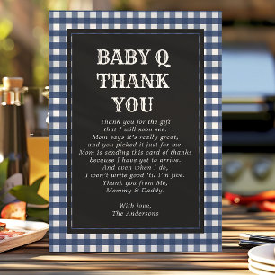 Baby Q Grill Rustik Landet Babyfirande Marinblå Tack Kort