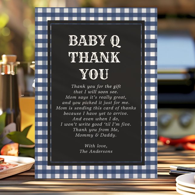 Baby Q Grill Rustik Landet Babyfirande Marinblå Tack Kort (Skapare uppladdad)