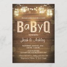 Baby Q-inbjudan: BQ Baby Shower Rustic Wood