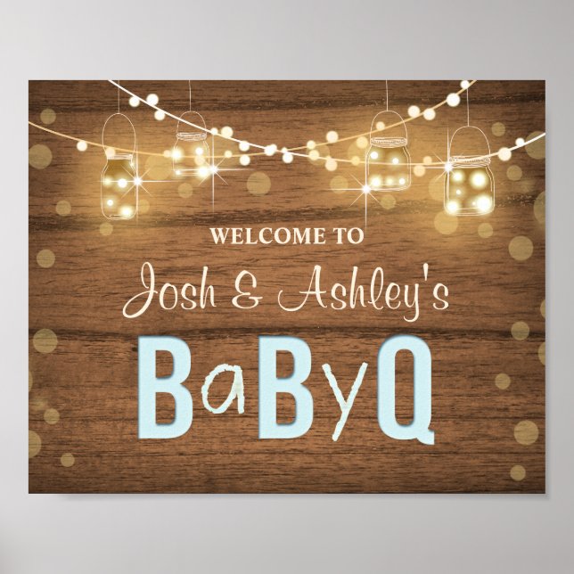 Baby Q-kod BBQ Baby Shower Välkomsttecken Rustic Poster (Framsidan)