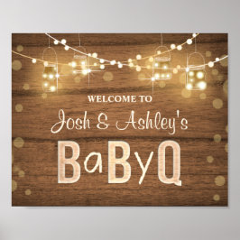 Baby Q-kod BBQ Baby Shower Välkomsttecken Rustic Poster