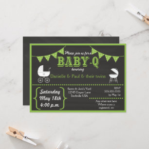 Baby-Q Kritskriftsgrön Baby Shower Inbjudan