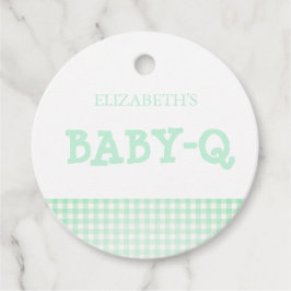 Baby-Q Mint Green Gingham Baby Shower Gåvor Etiketter