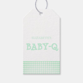 Baby-Q Mint Green Gingham Baby Shower Presentetikett