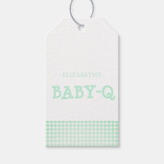 Baby-Q Mint Green Gingham Baby Shower Presentetikett (Framsidan)