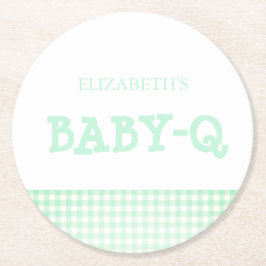 Baby-Q Mint Green Gingham Baby Shower Underlägg Papper Rund