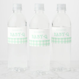 Baby-Q Mint Green Gingham Baby Shower Vattenflaskor Etikett