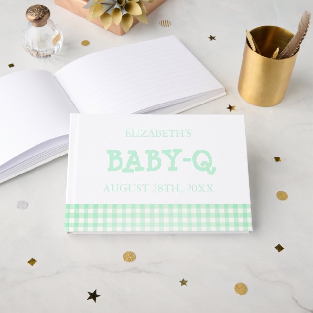 Baby-Q Mintgrön Rutig Bebis-fest Gästböcker (Framsida öppen)