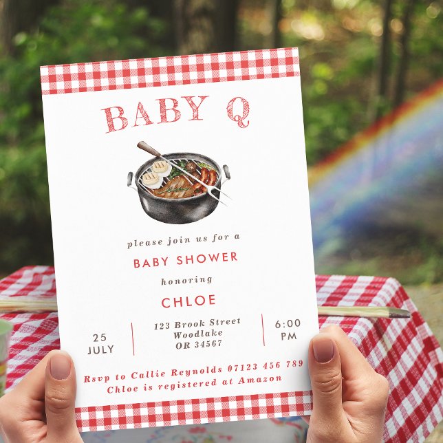 Baby Q Red Barbeque Gingham Baby Shower Inbjudningar (Skapare uppladdad)