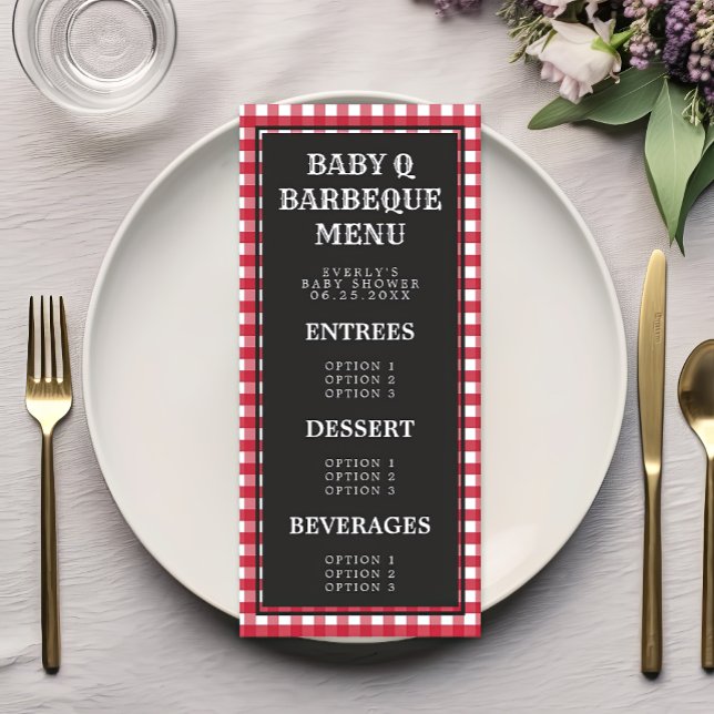 Baby Q Röd Gingham Rutig Babyfirande Meny (Skapare uppladdad)