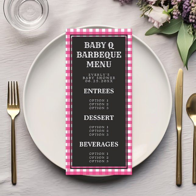 Baby Q Rosa Gingham Play Baby Shower Menu Meny (Skapare uppladdad)