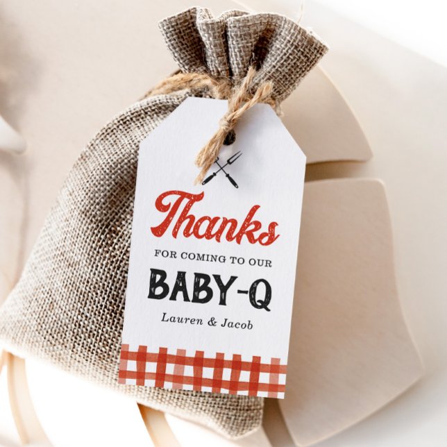 Baby Q Rustic Par Baby Shower Presentetikett (Skapare uppladdad)