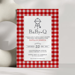 Baby-Q Rustic Röd Rutig Co-Ed Grillfest Babyfirand Inbjudningar