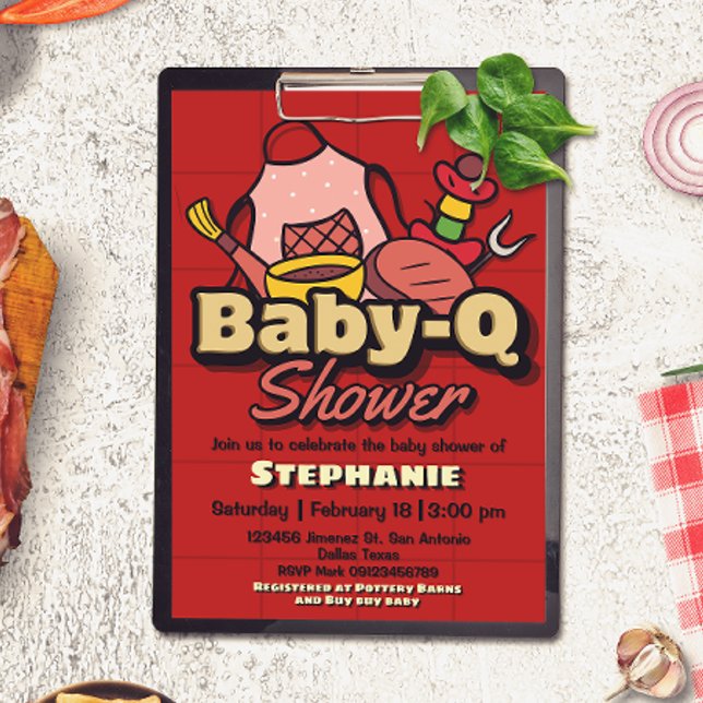 Baby-Q Shower - Barbeque BBQ Grill Baby Shower Inbjudningar (Baby-Q Shower - Barbeque BBQ Grill Baby Shower Invitation)