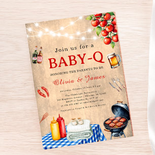 Baby-Q Shower - BBQ Par Baby Shower Backyard Inbjudningar