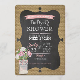 Baby-Q Shower Burlap Mason Burk Chalkboard Inbjuda Inbjudningar