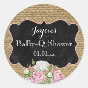 Baby-Q Shower Burlap Mason Burk Circle Sticker Runt Klistermärke