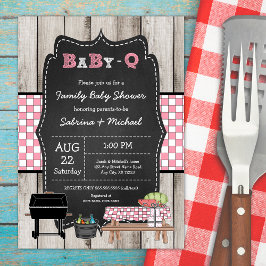 Baby Q Shower för Girl Rustic Wood Family Inbjudningar