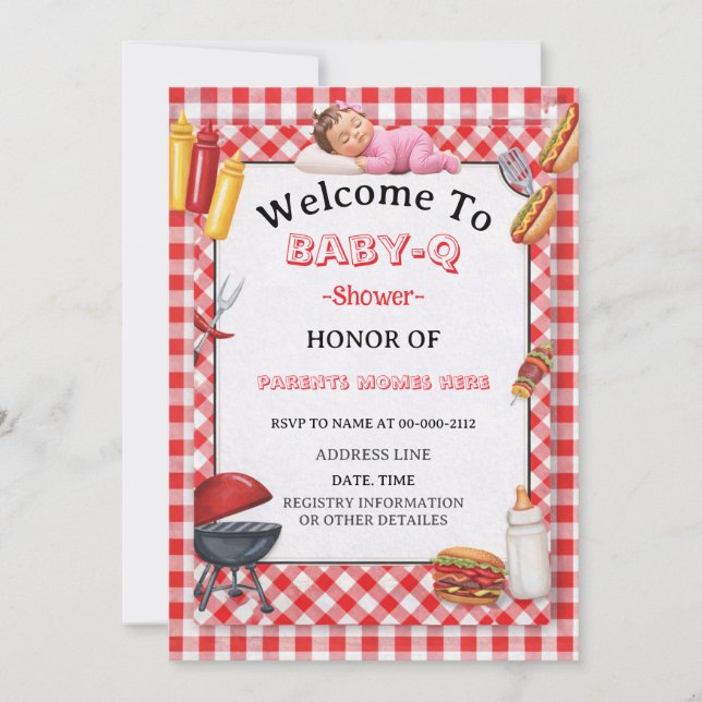 Baby-Q Shower Invitation & BBQ Couples Shower Inbjudningar (Framsida)