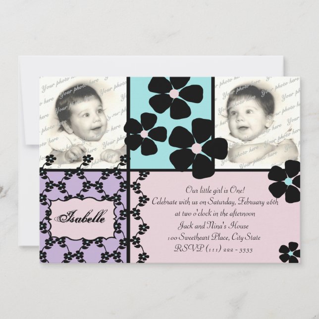 Baby Quilt and Flowers Inbjudningar (Framsida)