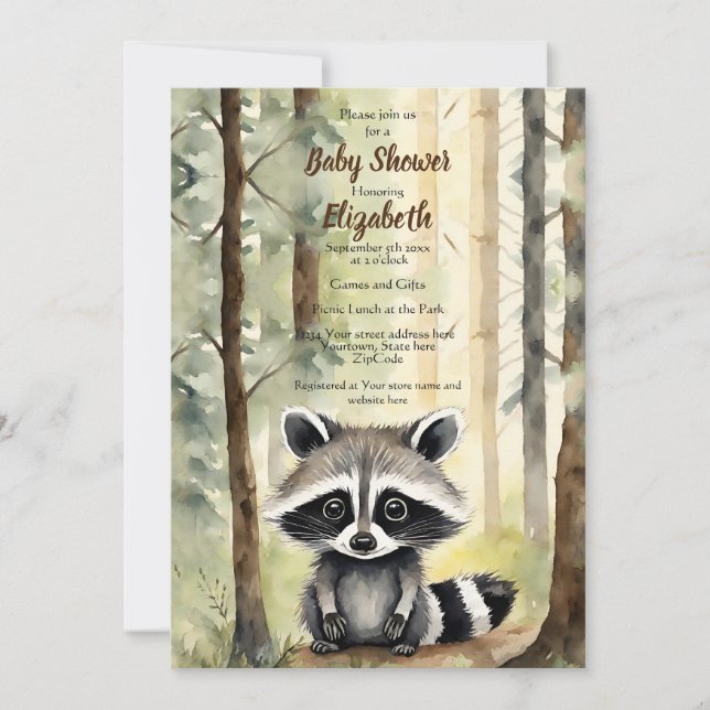 Baby Raccoon Gender Neutral Baby Shower Inbjudningar (Framsida)