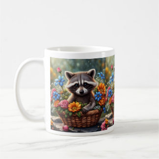 Baby Raccoon i Flower Basket Mugg