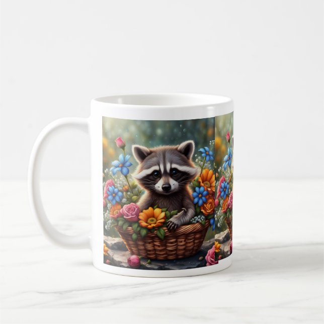 Baby Raccoon i Flower Basket Mugg (Vänster)
