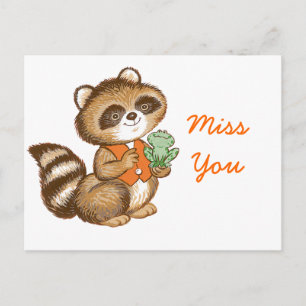 Baby Raccoon i Orange Vest med Best Friend Frog Vykort