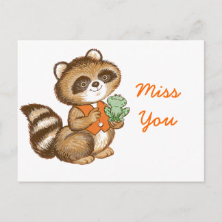 Baby Raccoon i Orange Vest med Best Friend Frog Vykort