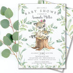 Baby Raccoon och Mamma Woodland Baby Shower Inbjudningar<br><div class="desc">Söt baby-tvättbjörn med mamma sitta på en träd-stump och inramad med löv för naturlig grönt i vattenfärg på vit bakgrund. Vänd över inbjudan om du vill visa en matchande grönt löv tillbaka för en speciell beröring från extra.</div>