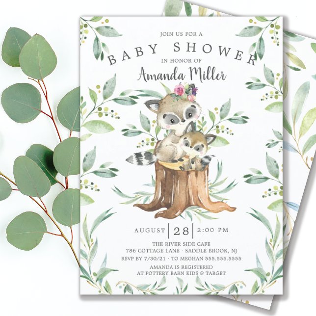 Baby Raccoon och Mamma Woodland Baby Shower Inbjudningar (Skapare uppladdad)