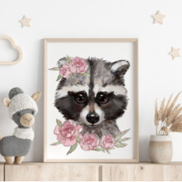 Baby Raccoon Rose Djur Poster | Väggutskrift